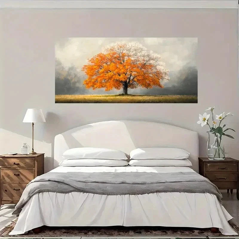 Orange & White Fall Wall Art Canvas Office Home Room Framed 80x45cm