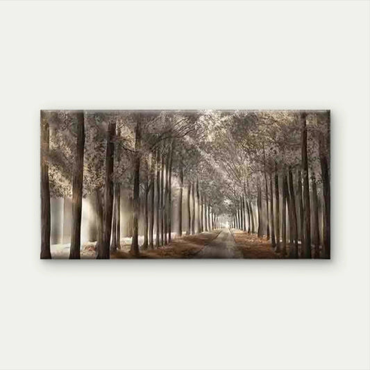 Misty Trees and Sunlit Pathway Wall Art Canvas Office Home Room Framed 80x45cm