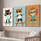 3pcs Funny Cartoon Cheetah Cat Lion Illustration Wall Art Set Canvas Framed 40x60cm - High Quality Print 100% Australian Made Wall Canvas Ready to Hang
