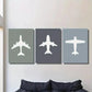3pcs Airplane Color Filled Aviation Decor Wall Art Set Canvas Framed 40x60cm - High Quality Print 100% Australian Made Wall Canvas Ready to Hang