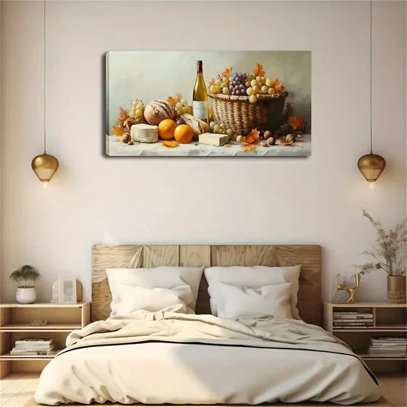Wine Bread Still Life Perfect Wall Art Canvas Office Home Room Framed 120x60cm