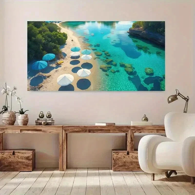 Vibrant Lagoon Beach Coast wall canvas office home room framed 120x60cm