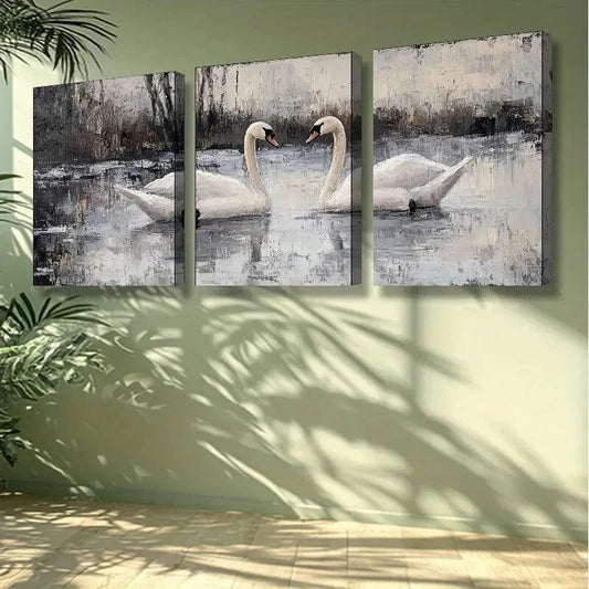 3pcs Water Swan Animal  Wall Art Set Canvas Framed 40x60cm - High Quality Print 100% Australian Made Wall Canvas Ready to Hang