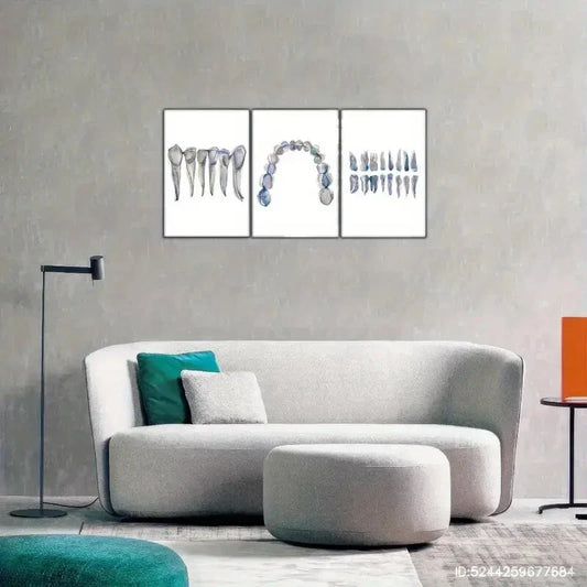 3pcs Watercolor Style Tooth Decorative Poster Metal Print Ready to Hang Art