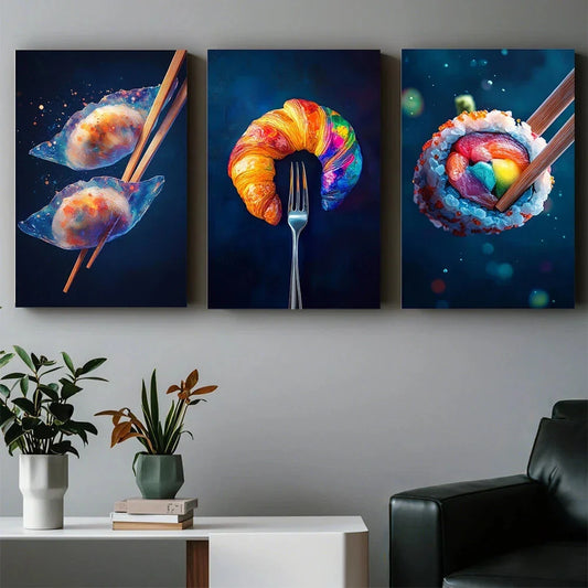 3pcs Brightly Colored Food Close Ups Metal Print Ready to Hang Art