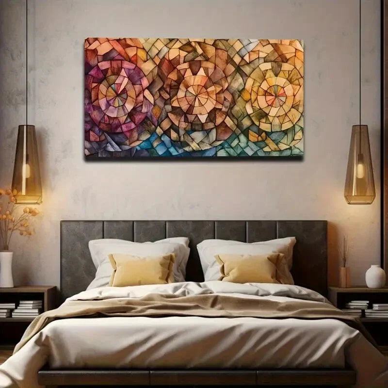 Vibrant Geometric Floral Design Wall Art Canvas Office Home Room Framed 120x60cm