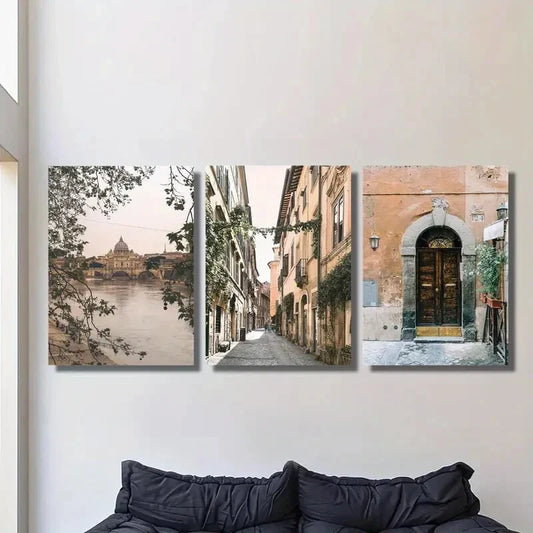 3pcs street scene in Italy, small street Metal Print Ready to Hang Art
