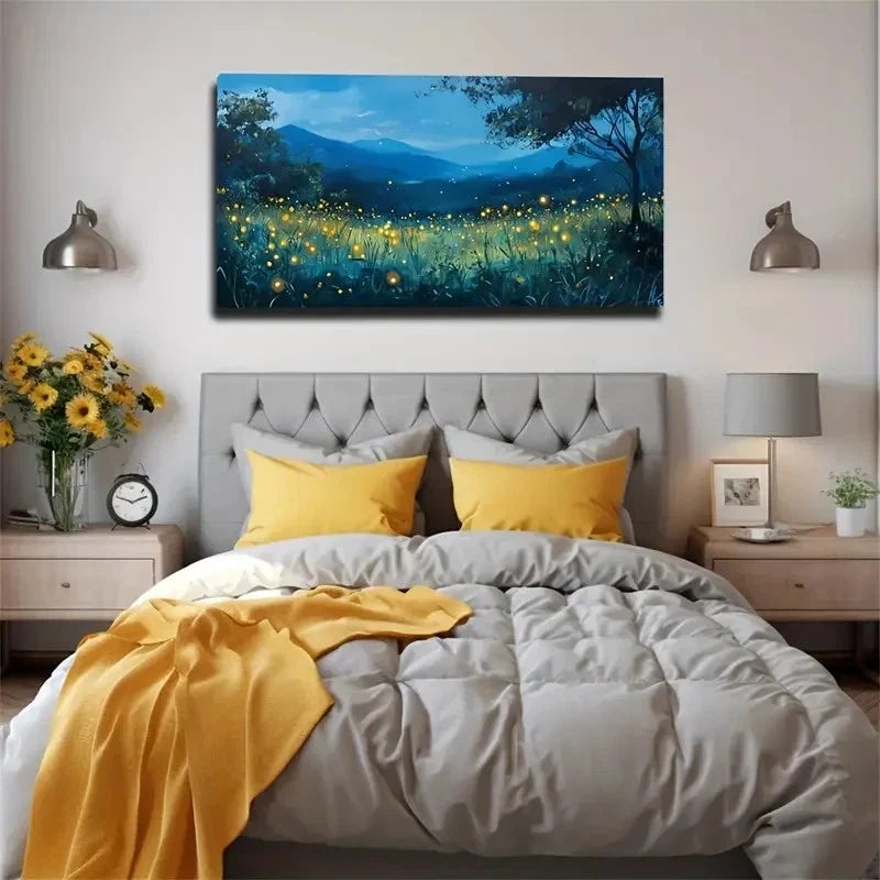 Dancing Fireflies Suitable Wall Art Canvas Office Home Room Framed 120x60cm