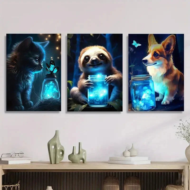 3pcs Black Cats, Sloths, and Puppies Metal Print Ready to Hang Art