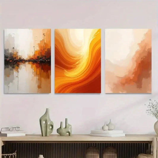 3pcs Modern Abstract Vibrant Orange Stylish Wall Art Set Canvas Framed 40x60cm - High Quality Print 100% Australian Made Wall Canvas Ready to Hang