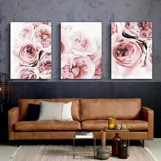 3pcs Pink Peony Floral Beautiful Metal Print Ready to Hang Art