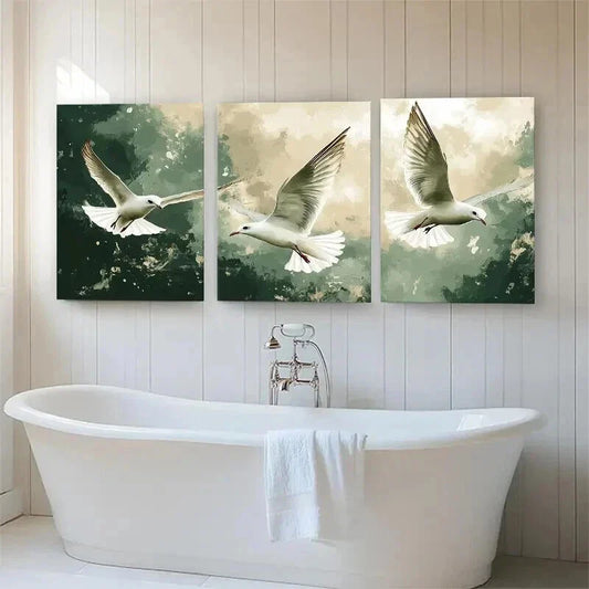 3pcs Soaring Seagull Peaceful Flight Perfect Wall Art Set Canvas Framed 40x60cm - High Quality Print 100% Australian Made Wall Canvas Ready to Hang