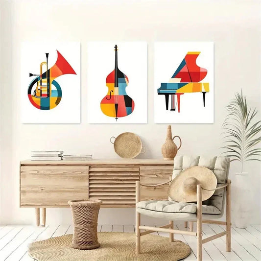 3pcs Musical Instrument Design Metal Print Ready to Hang Art