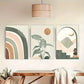 3pcs Geometry Sun Moon And Green Grass Poster Metal Print Ready to Hang Art