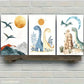 3pcs Cute Little Dinosaurs Playing In Outside Metal Print Ready to Hang Art