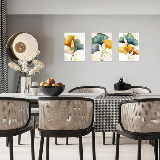 3pcs Plant Ginkgo Leaf Abstract Metal Print Ready to Hang Art