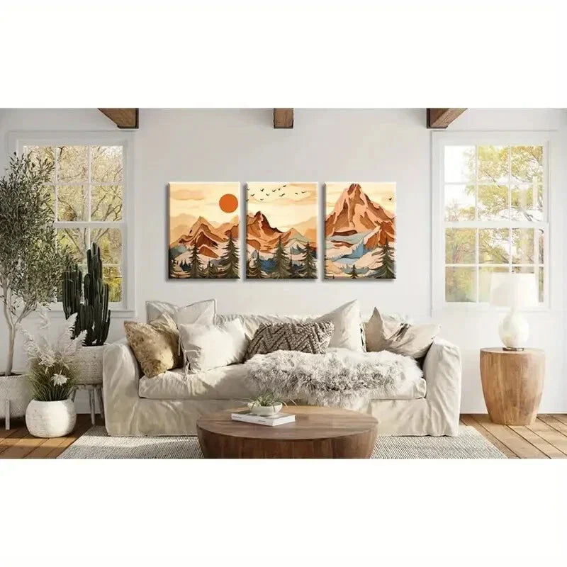 3pcs Featuring Mountains, Abstract Nature Metal Print Ready to Hang Art