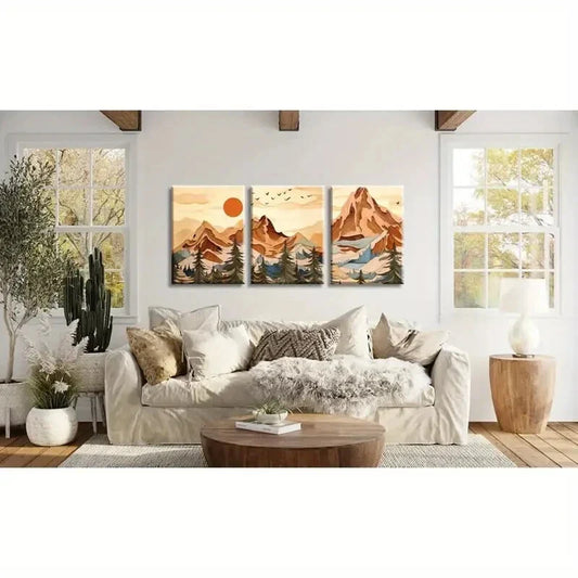 3pcs Featuring Mountains, Abstract Nature Metal Print Ready to Hang Art