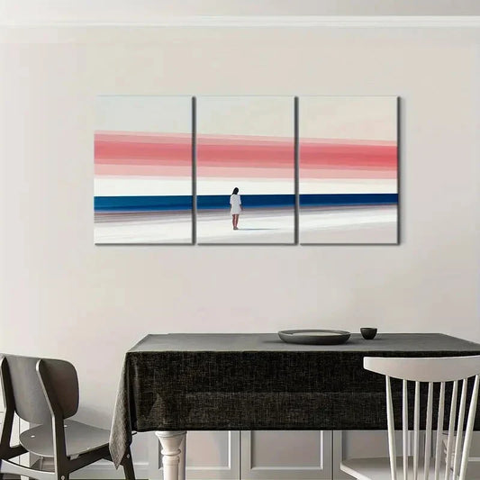 3pcs Abstract Beach Scene Vibrant Powder Blue Metal Print Ready to Hang Art