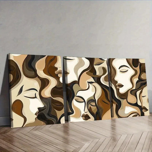 3pcs Brown and beige faces  Wall Art Set Canvas Framed 40x60cm - High Quality Print 100% Australian Made Wall Canvas Ready to Hang