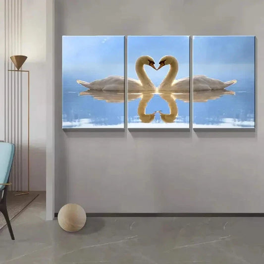 3pcs  Romantic Swan Couple Heart-Shaped Metal Print Ready to Hang Art