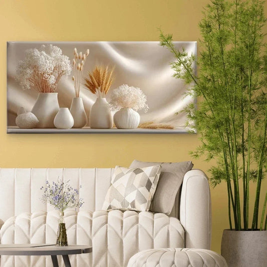 Neutral Tones Dried Floral Wall Art Canvas Office Home Room Framed 120x60cm
