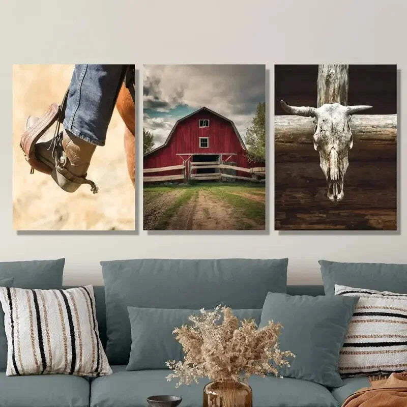 3pcs Featuring a Cowboy Theme Metal Print Ready to Hang Art