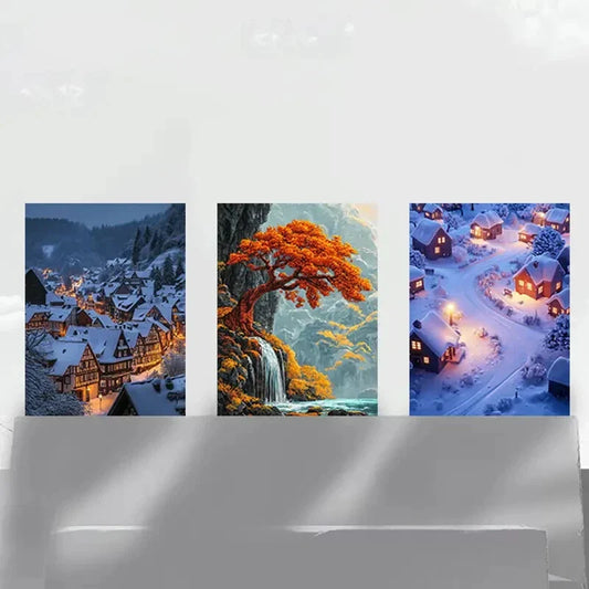 3pcs Autumn and Winter Scenery Metal Print Ready to Hang Art