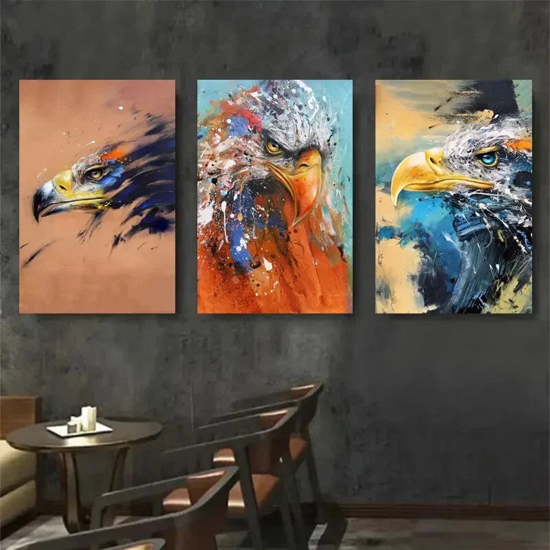 3pcs Colorful Eagle Vibrant Wildlife Metal Print Ready to Hang Art