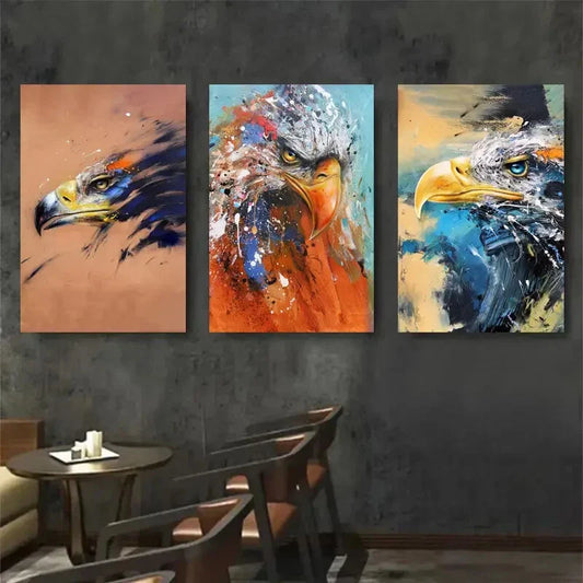 3pcs Colorful Eagle Vibrant Wildlife Metal Print Ready to Hang Art