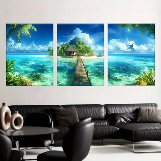 3pcs Contemporary Modern Glam Landscape Metal Print Ready to Hang Art