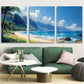 3pcs Tropical Beach with Palm Tree & Mountain View Metal Print Ready to Hang Art