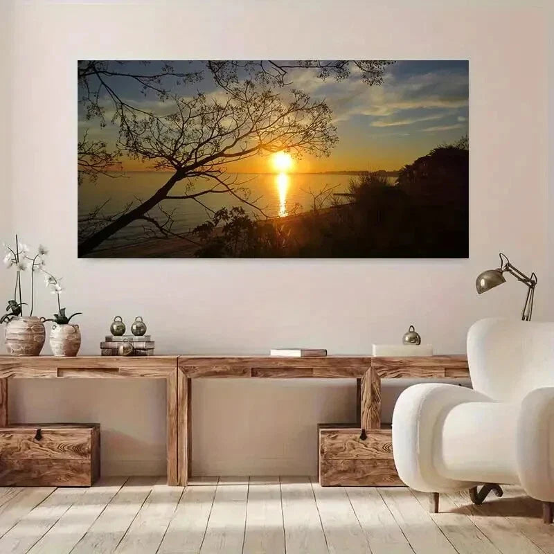 Beach Sunset Ocean and Sky wall canvas office home room framed 120x60cm