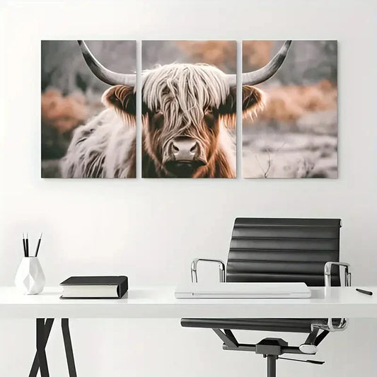 3pcs Highland Cattle Farm Animals Metal Print Ready to Hang Art