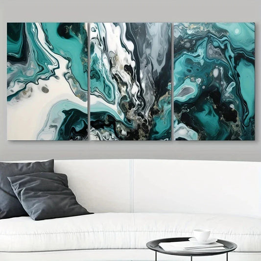 3pcs Emerald Green Aerial Beach Metal Print Ready to Hang Art