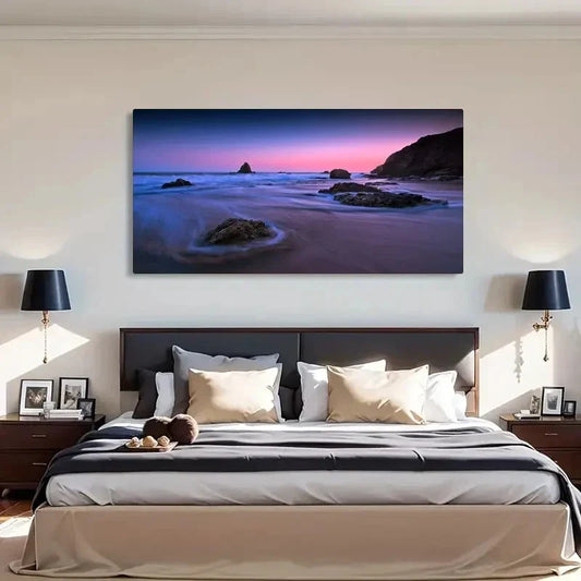 Long Exposure Sunset Ocean Rock Wall Art Canvas Office Home Room Framed 120x60cm