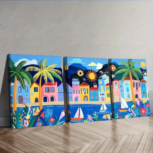 3pcs Coastal city of Rio de Janeiro, Brazil  Wall Art Set Canvas Framed 40x60cm - High Quality Print 100% Australian Made Wall Canvas Ready to Hang