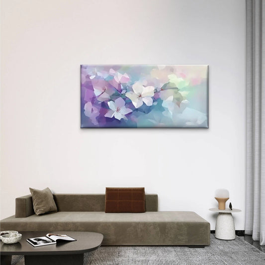 Abstract Floral Blue Pink Wall Art Canvas Office Home Room Framed 80x45cm