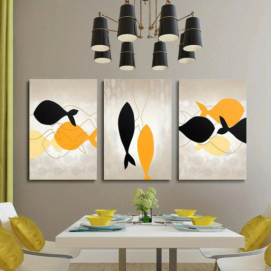 3pcs Modern Abstract Geometric Fish Metal Print Ready to Hang Art