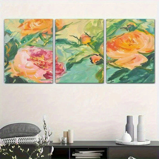 3pcs warm toned floral atmosphere Metal Print Ready to Hang Art
