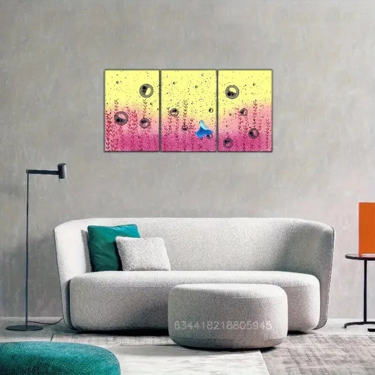 3pcs People playing bubbles, lawn, blue sky Metal Print Ready to Hang Art
