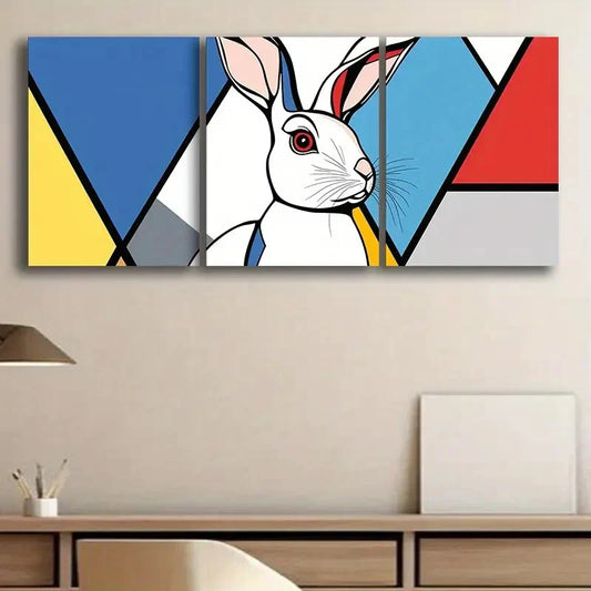 3pcs Mondrian-Inspired Pattern Perfect Wall Art Set Canvas Framed 40x60cm - High Quality Print 100% Australian Made Wall Canvas Ready to Hang