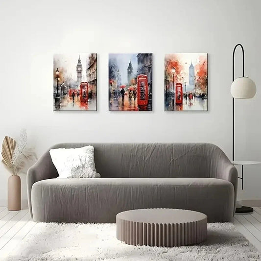 3pcs   Red Telephone Booth and Big Ben in London   Metal Print Ready to Hang Art