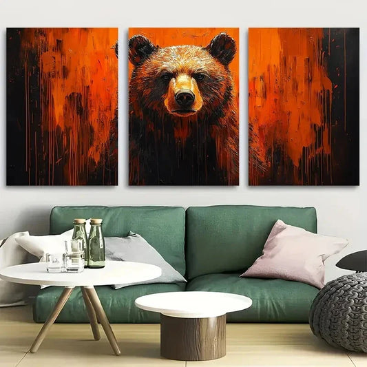 3pcs Abstract Modern Bear Design Metal Print Ready to Hang Art