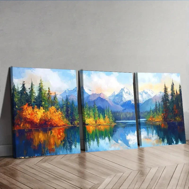 3pcs Scenic Lakes and Trees Reflection Perfect Wall Art Set Canvas Framed 40x60cm - High Quality Print 100% Australian Made Wall Canvas Ready to Hang