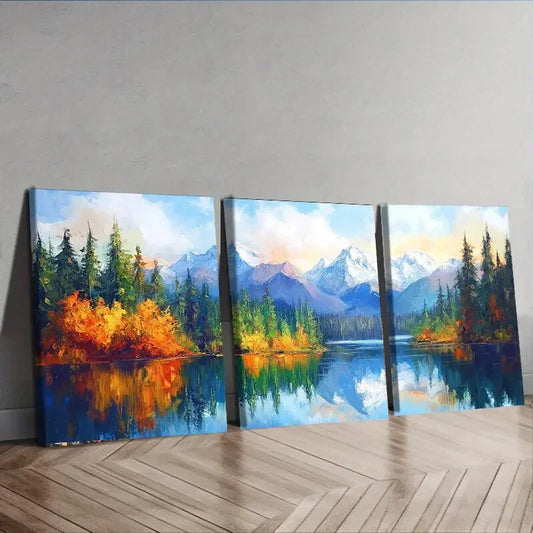 3pcs Scenic Lakes and Trees Reflection Perfect Wall Art Set Canvas Framed 40x60cm - High Quality Print 100% Australian Made Wall Canvas Ready to Hang