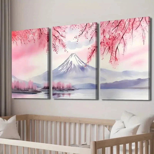 3pcs Mount Fuji & Cherry Blossom Wall Art Set Canvas Framed 40x60cm - High Quality Print 100% Australian Made Wall Canvas Ready to Hang