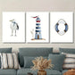 3pcs White seagull wearing scarf, lighthouseMetal Print Ready to Hang Art