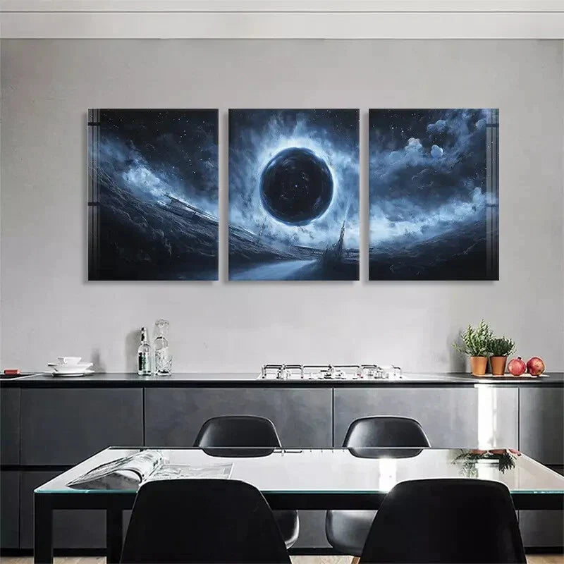 3pcs Cosmic Black Hole Dark Nebula Perfect Wall Art Set Canvas Framed 40x60cm - High Quality Print 100% Australian Made Wall Canvas Ready to Hang