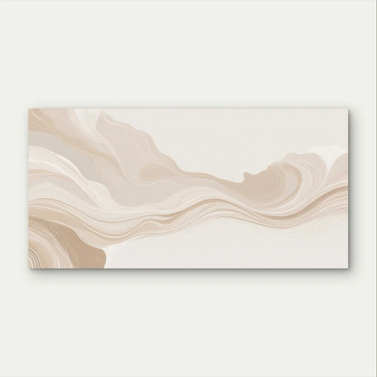 Neutral Beige Abstract Fluid Wave Wall Art Canvas Office Home Framed 80x45cm